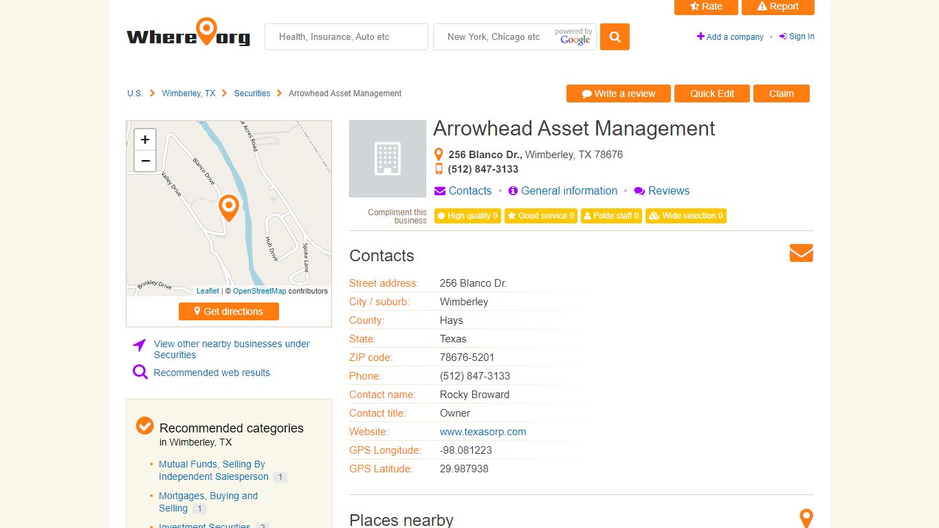 Arrowhead Asset Management, Wimberley, TX - 256 Blanco Dr. - Securities